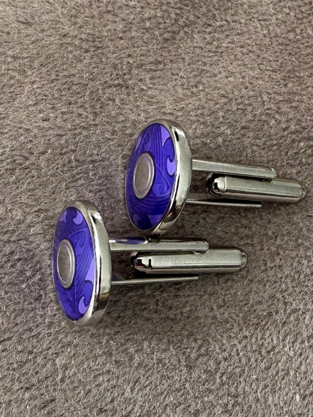 Vintage Silver-Toned Metal Base Two-Tone Purple Handcrafted Enamel Cufflinks